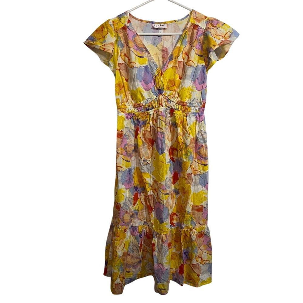 Ingrid + Isabel Floral Midi Maternity Dress Small Watercolor Flutter Sleeve